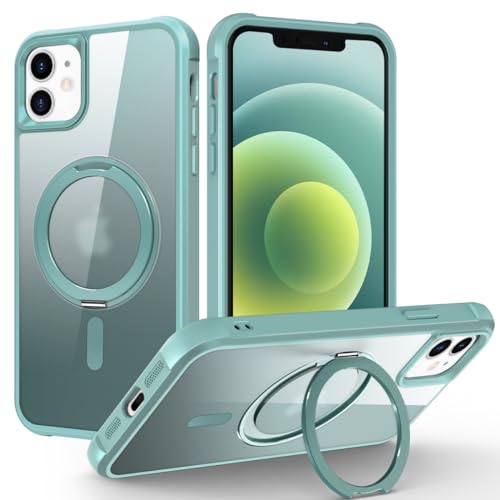 XIQI Handy-Schutzhülle für iPhone 12 und 12 Pro, 15,5 cm (6,1 Zoll), mit magnetischem, um 360 Grad drehbarem Ringständer und durchscheinender Rückabdeckung [kompatibel mit Mag-Safe] für Herren, Cyan von XIQI