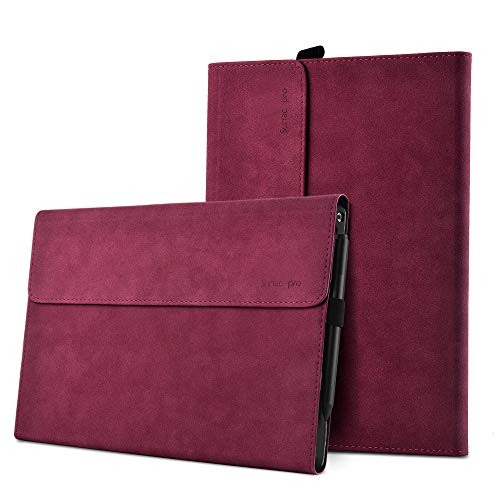 XISICIAO Schutzhülle für Surface Pro 4/5/6 mit Stylus-Halterung, mehrere Winkel, Polyester, schlankes Design, kompatibel mit Tastatur Rot wein Surface Pro 7 von XISICIAO