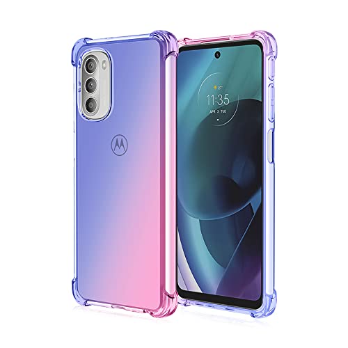 XITEN Etui für Motorola Moto G51 5G Hülle, Schlanke Soft Transparente TPU/Leichtes Schutzhülle Handyhülle, Blau/Rosa von XITEN