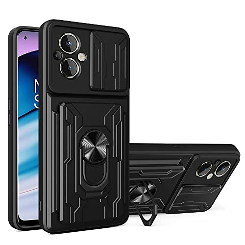 XITEN Etui für Oppo Reno 8 Lite 5G(Reno8 Lite) Hülle, TPU/PC mit Kartenslot u Ring Handyhülle Schieben Sie das Fenster Schutzhülle, Schwarz von XITEN