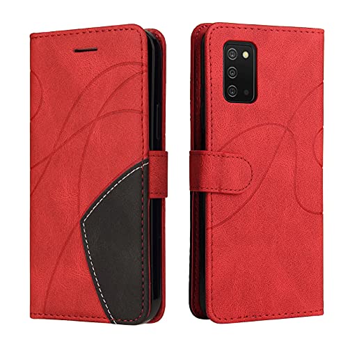 XITEN Handyhülle für Samsung Galaxy A03s(SM-A037G) Hülle, PU/TPU Retro Klappetui Stoßfeste Schutzhülle Flip Magnetisch Telefonhülle, Rot von XITEN