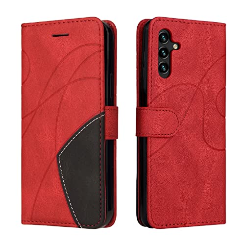 XITEN Handyhülle für Samsung Galaxy A04S(A13 5G) Hülle, PU/TPU Retro Klappetui Stoßfeste Schutzhülle Flip Magnetisch Telefonhülle, Rot von XITEN