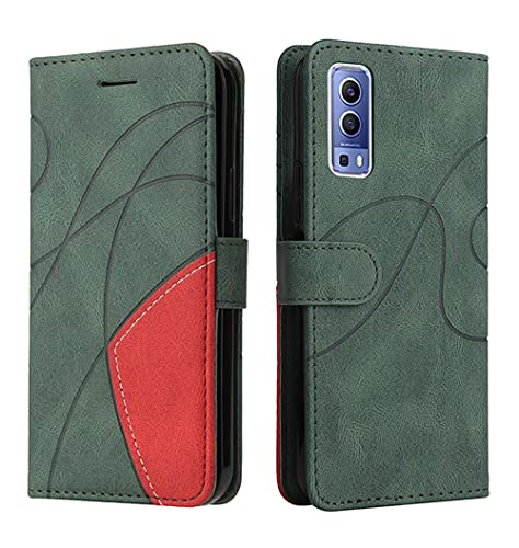XITEN Handyhülle für vivo Y52 5G(vivo Y72 5G) Hülle, PU/TPU Retro Klappetui Stoßfeste Schutzhülle Flip Magnetisch Telefonhülle, Grün von XITEN