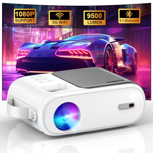 Mini Beamer, XIWBSY 9500 Lumen Bluetooth Beamer 1080P Unterstützt, 5G WiFi LED Heimkino Portable Projektor, Kompatibel mit TV Stick/X-Box/DVD/Laptop/Smartphone/Android/HDMI/USB von XIWBSY