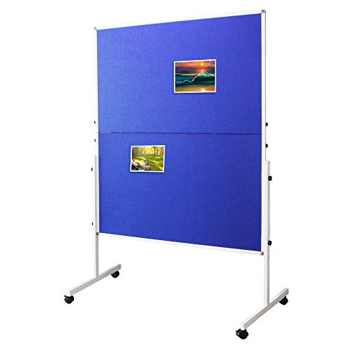 XIWODE Blau Stoff Pinnwand Faltbarer mobiler Raumteiler Doppelseitig Pinnwand Rollen mit Ständer 150 x 120 cm bewegliche freistehende Bildschirme Bürotrennwand für Präsentation und Präsentation von XIWODE