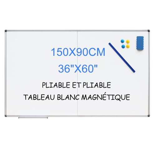 XIWODE Großes faltbares Whiteboard, 150 x 90 cm, Rahmen aus Aluminium, Wandmontage, für Meeting/Heimaufbewahrung, 75 x 90 cm (zum Befestigen und Aufhängen des Whiteboards 3660) von XIWODE
