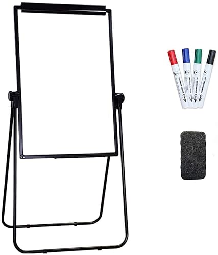 XIWODE Magnetisches Whiteboard, U-Ständer, trocken abwischbar, 90 x 60 cm, höhenverstellbar und faltbar, Weißtafel, mit schwarzem Aluminiumrahmen, Flipchart-Papier und Ständer von XIWODE