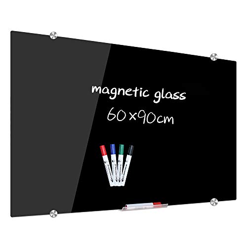 XIWODE Trockenlöschtafel aus Glas, 90 x 60 cm, Wandmontage, gehärtetes Glas, rahmenlos, schwarze matte Oberfläche von XIWODE