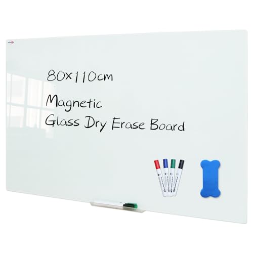 XIWODE Whiteboard Glass, 80 x 110cm, Magnettafeln, Wall Mounted Tempered Glass Whiteboard, Frameless,White Frosted Surface von XIWODE