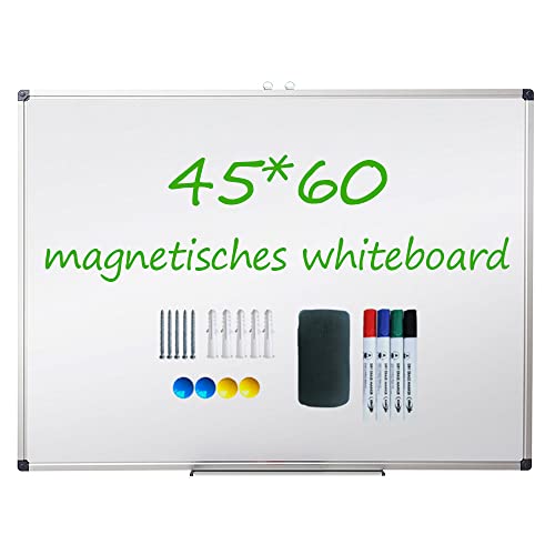 XIWODE Whiteboard mit Stiftablage, Pinnwand Tafel, Magnettafel, Magnetpinnwand, beschreibbar und magnetisch, mit kratzfeste Oberfläche, 60cm x 45cm, metal board von XIWODE