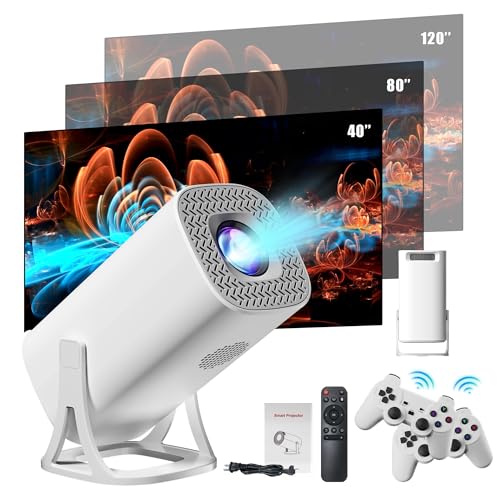 S40 Pro Smart-Game-Projektor mit 304,8 cm (120 Zoll) HD-Bildschirm, 64 G, 1280 x 720p, Retro-Projektor und Spiel, integrierte 10.000 Spiele mit 2 kabellosen Controllern, 180 ° drehbar, Android 11, von XIXIMENG