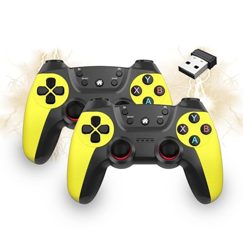XIXIMENG USB Doppeltes Kabelloses Controller für Multiplayer, für Linux/Android-Telefon für Game Box/Game Stick/Windows PC/TV Box/Android,Plug & Play 2,4G Gamepad mit Hall-Effekt Joysticks (Gelb) von XIXIMENG