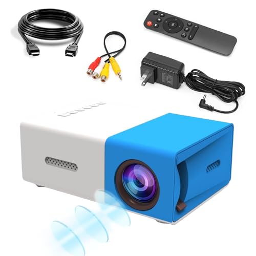 YG300 Mini Beamer Projektor,Full HD 1080P Low Noise Tragbarer Filmprojektor für Heimkino,Videoprojektor Kompatibel mit Laptop/DVD/Phone/HDMI/USB Laufwerk/Games/PC/Audio,Indoor Outdoor (Blau Weiß) von XIXIMENG
