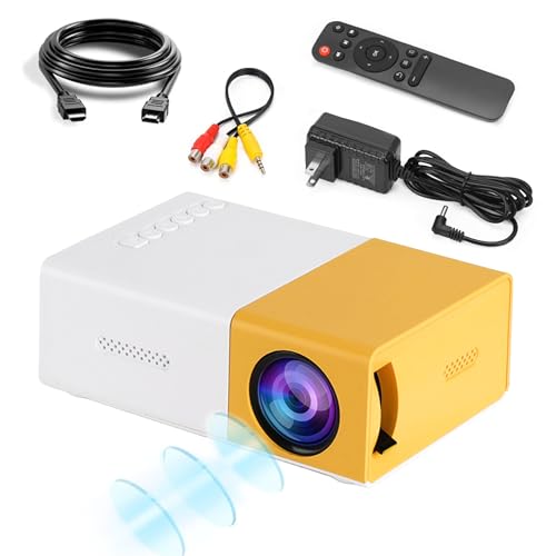 YG300 Mini Beamer Projektor,Full HD 1080P Low Noise Tragbarer Filmprojektor für Heimkino,Videoprojektor Kompatibel mit Laptop/DVD/Phone/HDMI/USB Laufwerk/Games/PC/Audio,Indoor Outdoor (Gelb Weiß) von XIXIMENG