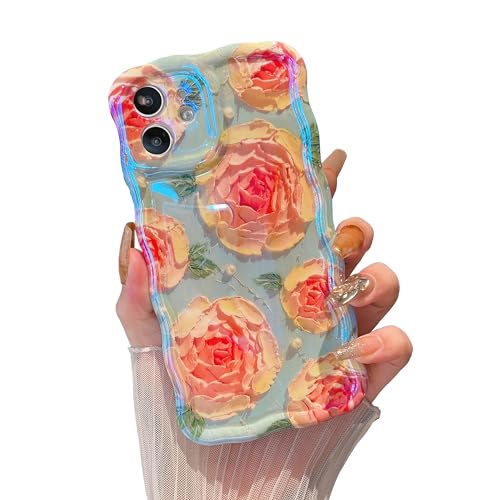 XIZYO Bunte Retro-Ölgemälde Blume Hülle für iPhone 12, Lockige Wellen Laser Glänzend Niedliche Floral Ästhetische Handyhülle, für Mädchen Schlanke Weiche TPU Schutzhülle, Rosa Rose/Blau XIZYO Bunte Retro-Ölgemälde Blume Hülle für iPhone 12, Lockige Wellen Laser Glänzend Niedliche Floral Ästhetische Handyhülle, für Mädchen Schlanke Weiche TPU Schutzhülle, Rosa Rose/Blau von XIZYO