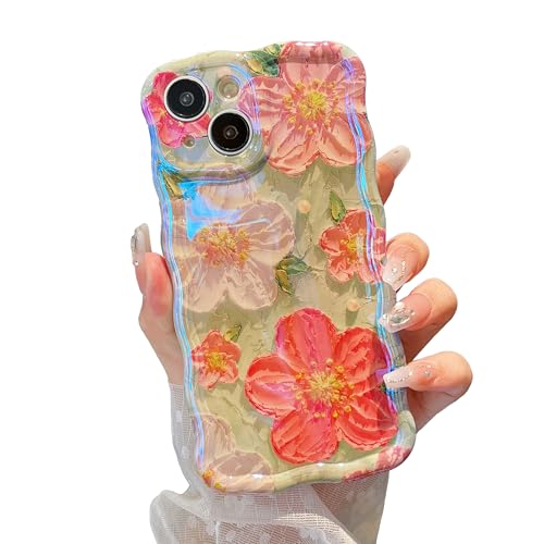XIZYO Bunte Retro-Ölgemälde Blume Hülle für iPhone 14, Lockige Wellen Laser Glänzend Niedliche Floral Ästhetische Handyhülle, für Mädchen Schlanke Weiche TPU Schutzhülle, Rot Blume/Grün XIZYO Bunte Retro-Ölgemälde Blume Hülle für iPhone 14, Lockige Wellen Laser Glänzend Niedliche Floral Ästhetische Handyhülle, für Mädchen Schlanke Weiche TPU Schutzhülle, Rot Blume/Grün von XIZYO