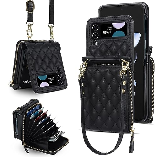 XIZYO Crossbody Reißverschluss Leder Brieftasche Klapphülle für Samsung Galaxy Z Flip 4, mit Verstellbarem Abnehmbarem Kordel, für Frauen Mädchen Niedlich Luxus Handyhülle mit Kartenfach, Schwarz XIZYO Crossbody Reißverschluss Leder Brieftasche Klapphülle für Samsung Galaxy Z Flip 4, mit Verstellbarem Abnehmbarem Kordel, für Frauen Mädchen Niedlich Luxus Handyhülle mit Kartenfach, Schwarz von XIZYO