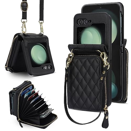 XIZYO Crossbody Reißverschluss Leder Brieftasche Klapphülle für Samsung Galaxy Z Flip 5, mit Verstellbarem Abnehmbarem Kordel, für Frauen Mädchen Niedlich Luxus Handyhülle mit Kartenfach, Schwarz XIZYO Crossbody Reißverschluss Leder Brieftasche Klapphülle für Samsung Galaxy Z Flip 5, mit Verstellbarem Abnehmbarem Kordel, für Frauen Mädchen Niedlich Luxus Handyhülle mit Kartenfach, Schwarz von XIZYO