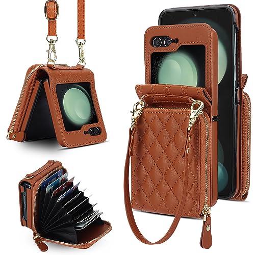 XIZYO Crossbody Reißverschluss Leder Brieftasche Klapphülle für Samsung Galaxy Z Flip 5, mit Verstellbarem Abnehmbarem Kordel, für Frauen Mädchen Niedlich Luxus Handyhülle mit Kartenfach, Braun XIZYO Crossbody Reißverschluss Leder Brieftasche Klapphülle für Samsung Galaxy Z Flip 5, mit Verstellbarem Abnehmbarem Kordel, für Frauen Mädchen Niedlich Luxus Handyhülle mit Kartenfach, Braun von XIZYO