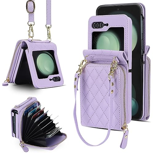 XIZYO Crossbody Reißverschluss Leder Brieftasche Klapphülle für Samsung Galaxy Z Flip 5, mit Verstellbarem Abnehmbarem Kordel, für Frauen Mädchen Niedlich Luxus Handyhülle mit Kartenfach, Lila XIZYO Crossbody Reißverschluss Leder Brieftasche Klapphülle für Samsung Galaxy Z Flip 5, mit Verstellbarem Abnehmbarem Kordel, für Frauen Mädchen Niedlich Luxus Handyhülle mit Kartenfach, Lila von XIZYO