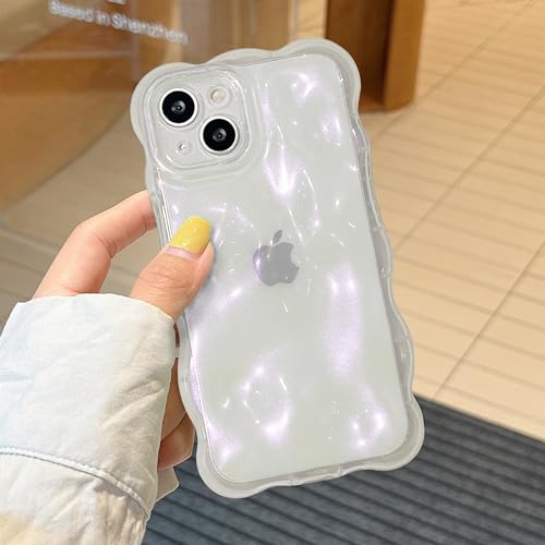 XIZYO Glitzer-Schutzhülle für iPhone 14, niedlich, einfarbig, lockige Wellenform, weiches TPU, für Damen und Mädchen, ästhetisches Design, Silikon, schlank, stoßfest, Transparent Rosa von XIZYO