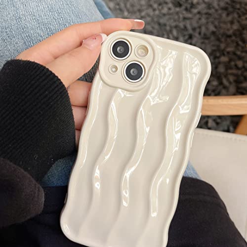 XIZYO Hülle Kompatibel mit iPhone 13, Wasser Ripple Muster Niedlich Curly Wave Rahmen [rutschfest] Silikon Stoßfeste Handyhülle, für Frauen Mädchen Schlanke Weiche TPU Schutzhülle, Off-White von XIZYO