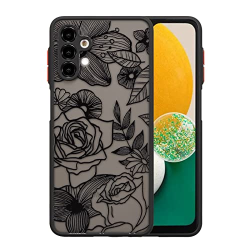 XIZYO Hülle für Samsung Galaxy A13 4G/5G/A04S, Transparent Matt Rose Floral Blume Muster Stoßfeste Handyhülle, Weiche TPU Stoßstange Schutzhülle, Schwarz von XIZYO