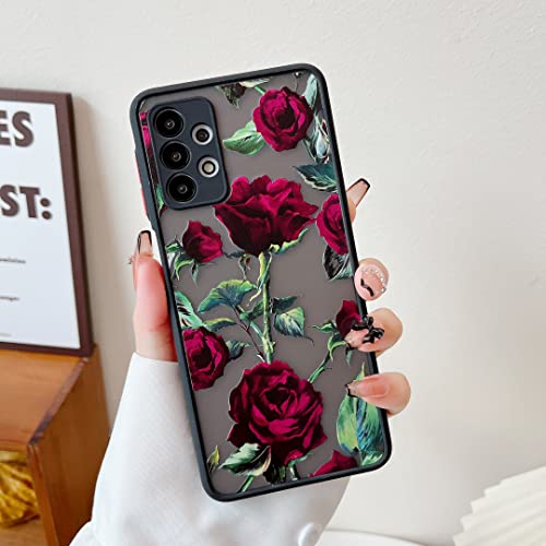 XIZYO Hülle für Samsung Galaxy A23 5G, Transparent Matt Rose Floral Blume Muster Stoßfeste Handyhülle, Weiche TPU Stoßstange Schutzhülle, Rot von XIZYO
