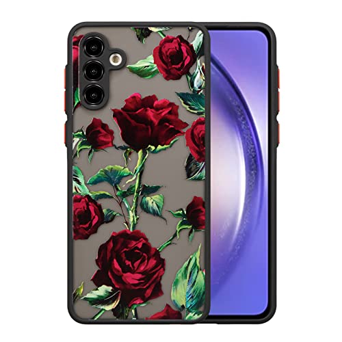 XIZYO Hülle für Samsung Galaxy A54 5G, Transparent Matt Rose Floral Blume Muster Stoßfeste Handyhülle, Weiche TPU Stoßstange Schutzhülle, Rot von XIZYO