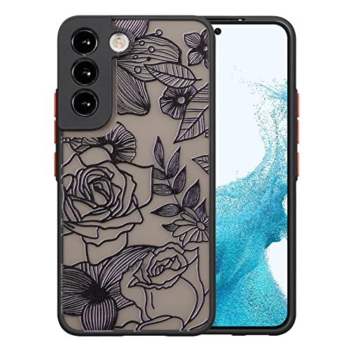 XIZYO Hülle für Samsung Galaxy S21, Transparent Matt Rose Floral Blume Muster Stoßfeste Handyhülle, Weiche TPU Stoßstange Schutzhülle, Schwarz von XIZYO
