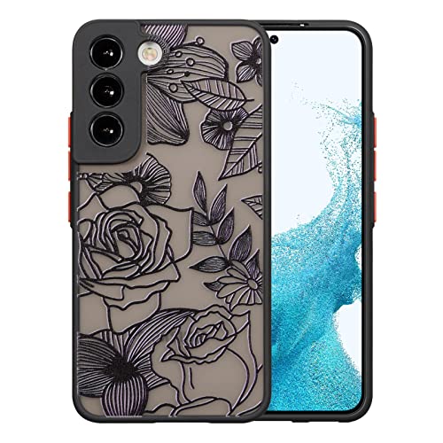 XIZYO Hülle für Samsung Galaxy S21 FE, Transparent Matt Rose Floral Blume Muster Stoßfeste Handyhülle, Weiche TPU Stoßstange Schutzhülle, Schwarz von XIZYO