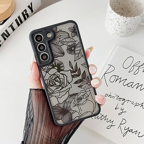 XIZYO Hülle für Samsung Galaxy S21 Plus, Transparent Matt Rose Floral Blume Muster Stoßfeste Handyhülle, Weiche TPU Stoßstange Schutzhülle, Schwarz von XIZYO