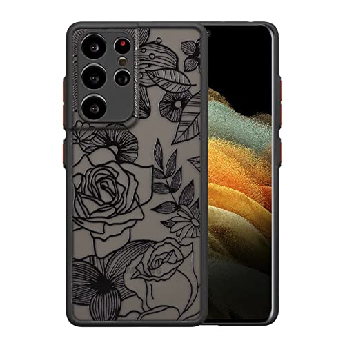 XIZYO Hülle für Samsung Galaxy S21 Ultra, Transparent Matt Rose Floral Blume Muster Stoßfeste Handyhülle, Weiche TPU Stoßstange Schutzhülle, Schwarz von XIZYO