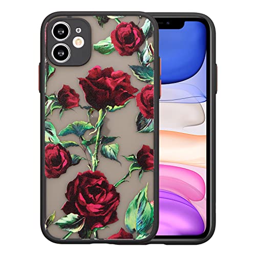 XIZYO Hülle für iPhone 11, Transparent Matt Rose Floral Blume Muster Stoßfeste Handyhülle, Weiche TPU Stoßstange Schutzhülle, Rot von XIZYO