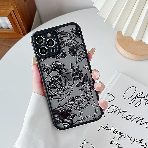 XIZYO Hülle für iPhone 12 Pro Max, Transparent Matt Rose Floral Blume Muster Stoßfeste Handyhülle, Weiche TPU Stoßstange Schutzhülle, Schwarz von XIZYO