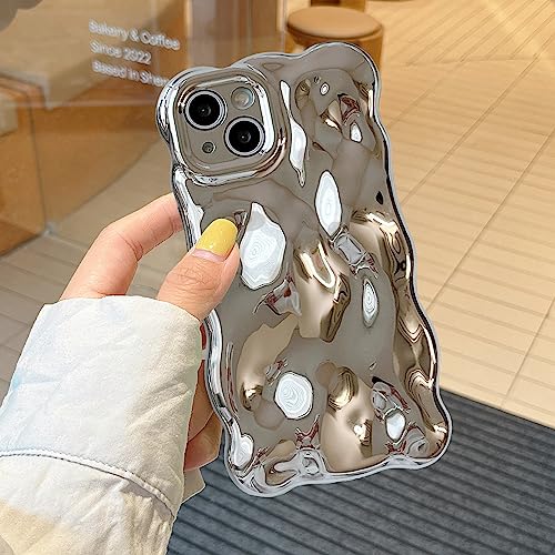 XIZYO Hülle für iPhone 13 6,1 Zoll, Niedliche Einfarbig Lockige Wellenform Weiche TPU Stoßstange Handyhülle, für Mädchen Frauen Aesthetic Design Silikon Schlanke Stoßfest Schutzhülle, Silber von XIZYO