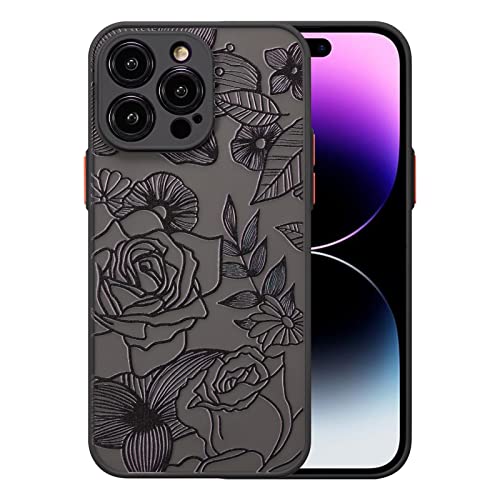 XIZYO Hülle für iPhone 14 Pro, Transparent Matt Rose Floral Blume Muster Stoßfeste Handyhülle, Weiche TPU Stoßstange Schutzhülle, Schwarz von XIZYO