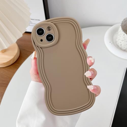 XIZYO Hülle für iPhone 15 Plus, Niedlich Einfarbig Lockige Wellenformrahmen Silikon Stoßfeste Handyhülle, für Frauen Mädchen Schlanke Weiche TPU Vollkamera Objektiv Schutzhülle, Khaki von XIZYO