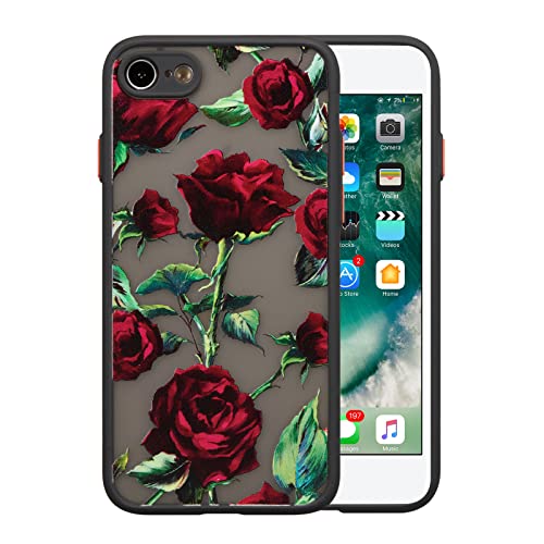 XIZYO Hülle für iPhone SE 2022/iPhone SE 2020/iPhone 8/iPhone 7, Transparent Matt Rose Floral Blume Muster Stoßfeste Handyhülle, Weiche TPU Stoßstange Schutzhülle, Rot von XIZYO