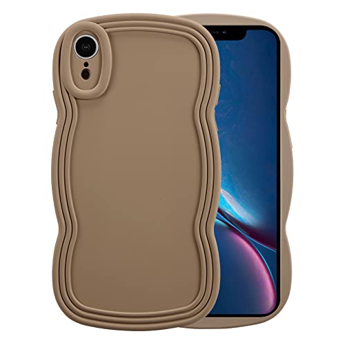 XIZYO Hülle für iPhone XR, Niedlich Einfarbig Lockige Wellenformrahmen Silikon Stoßfeste Handyhülle, für Frauen Mädchen Schlanke Weiche TPU Vollkamera Objektiv Schutzhülle, Khaki von XIZYO