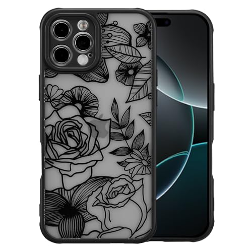 XIZYO Hülle für iPhone 16 Pro 6,3 Zoll, Niedlich Matt Rose Blume Floral Muster Stoßfest Handyhülle, für Mädchen Frauen Luxus Weiche TPU Schutzhülle, Schwarz XIZYO Hülle für iPhone 16 Pro 6,3 Zoll, Niedlich Matt Rose Blume Floral Muster Stoßfest Handyhülle, für Mädchen Frauen Luxus Weiche TPU Schutzhülle, Schwarz von XIZYO