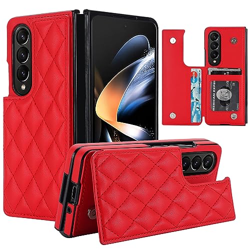 XIZYO Leder Brieftasche Hülle für Samsung Galaxy Z Fold 3 mit Kartenhalter, Magnetisch Klappbare Luxus Schutzhülle [Standfunktion], für Frauen Mädchen Niedlich Stoßfeste Handyhülle, Rot von XIZYO