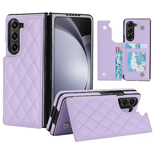 XIZYO Leder Brieftasche Hülle für Samsung Galaxy Z Fold 5 mit Kartenhalter, Magnetisch Klappbare Luxus Schutzhülle [Standfunktion], für Frauen Mädchen Niedlich Stoßfeste Handyhülle, Lila von XIZYO