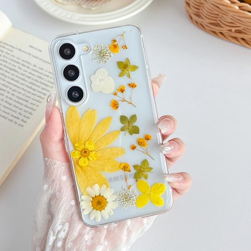 XIZYO Hülle für Samsung Galaxy S23, Niedliche Transparente Echte Getrocknete Blumen Ästhetische Handyhülle, Frauen Durchsichtige Luxus Floral Schlanke Weiche TPU Schutzhülle, Gelbe Blume XIZYO Hülle für Samsung Galaxy S23, Niedliche Transparente Echte Getrocknete Blumen Ästhetische Handyhülle, Frauen Durchsichtige Luxus Floral Schlanke Weiche TPU Schutzhülle, Gelbe Blume von XIZYO
