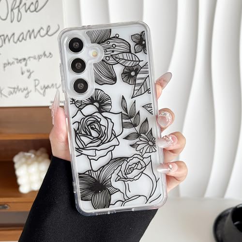 XIZYO Transparente Rose Hülle für Samsung Galaxy S24, Niedlich Rose Blume Floral Muster Schlanke Stoßfeste Handyhülle, für Mädchen Frauen Weiche TPU Luxus Durchsichtige Schutzhülle, Schwarz XIZYO Transparente Rose Hülle für Samsung Galaxy S24, Niedlich Rose Blume Floral Muster Schlanke Stoßfeste Handyhülle, für Mädchen Frauen Weiche TPU Luxus Durchsichtige Schutzhülle, Schwarz von XIZYO