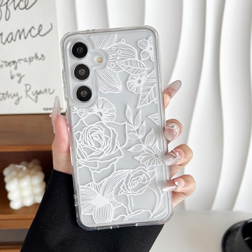 XIZYO Transparente Rose Hülle für Samsung Galaxy S25 Plus, Niedlich Rose Blume Floral Muster Schlanke Stoßfeste Handyhülle, für Mädchen Frauen Weiche TPU Luxus Durchsichtige Schutzhülle, Weiß XIZYO Transparente Rose Hülle für Samsung Galaxy S25 Plus, Niedlich Rose Blume Floral Muster Schlanke Stoßfeste Handyhülle, für Mädchen Frauen Weiche TPU Luxus Durchsichtige Schutzhülle, Weiß von XIZYO