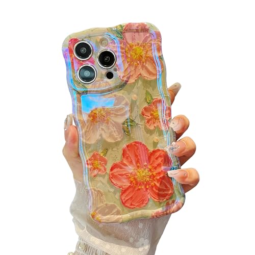 XIZYO Schutzhülle für iPhone 14 Pro Max, buntes Retro-Ölgemälde, Blume, niedliches Blumenmuster, ästhetisch, lockiger Wellenrahmen, Laser, glänzend, reflektierend, exquisit, stilvolle Schutzhülle, für von XIZYO