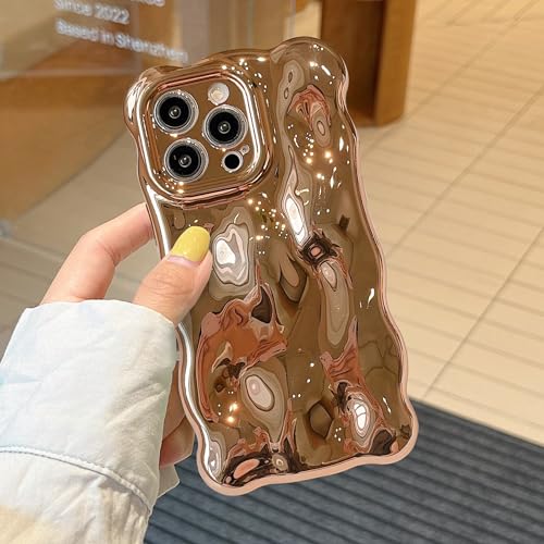 XIZYO Hülle für iPhone 14 Pro Max, Niedliche Einfarbig Lockige Wellenform Weiche TPU Stoßstange Handyhülle, für Mädchen Frauen Aesthetic Design Silikon Schlanke Stoßfest Schutzhülle, Gold von XIZYO