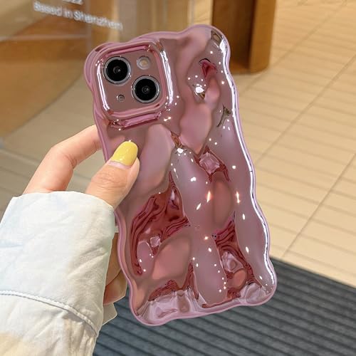 XIZYO Schutzhülle für iPhone 15, 15,5 cm (6,1 Zoll), niedlich, einfarbig, gelockt, weiches TPU, Stoßfänger, für Damen und Mädchen, ästhetisches Design, Silikon, schlank, stoßfest, Rosa von XIZYO