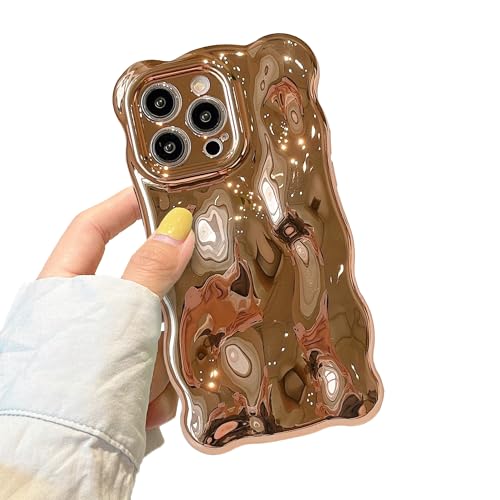 XIZYO Hülle für iPhone 16 Pro Max, Niedliche Einfarbig Lockige Wellenform Weiche TPU Stoßstange Handyhülle, für Mädchen Frauen Aesthetic Design Silikon Schlanke Stoßfest Schutzhülle, Gold von XIZYO